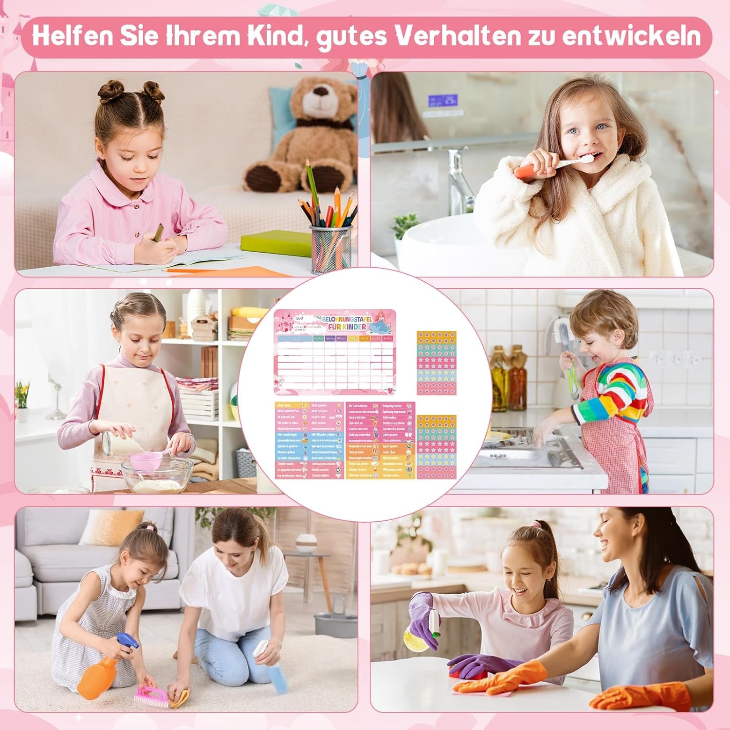 Magnetische Belohnungstafel Kinder, Magnettafel Mit 52 Aufgaben Magnete Und 120 Sternmagneten, Aufgabenplaner Wochenplaner Belohnungssystem Für Routine Verhalten Töpfchentraining (Prinzessin Schloss)