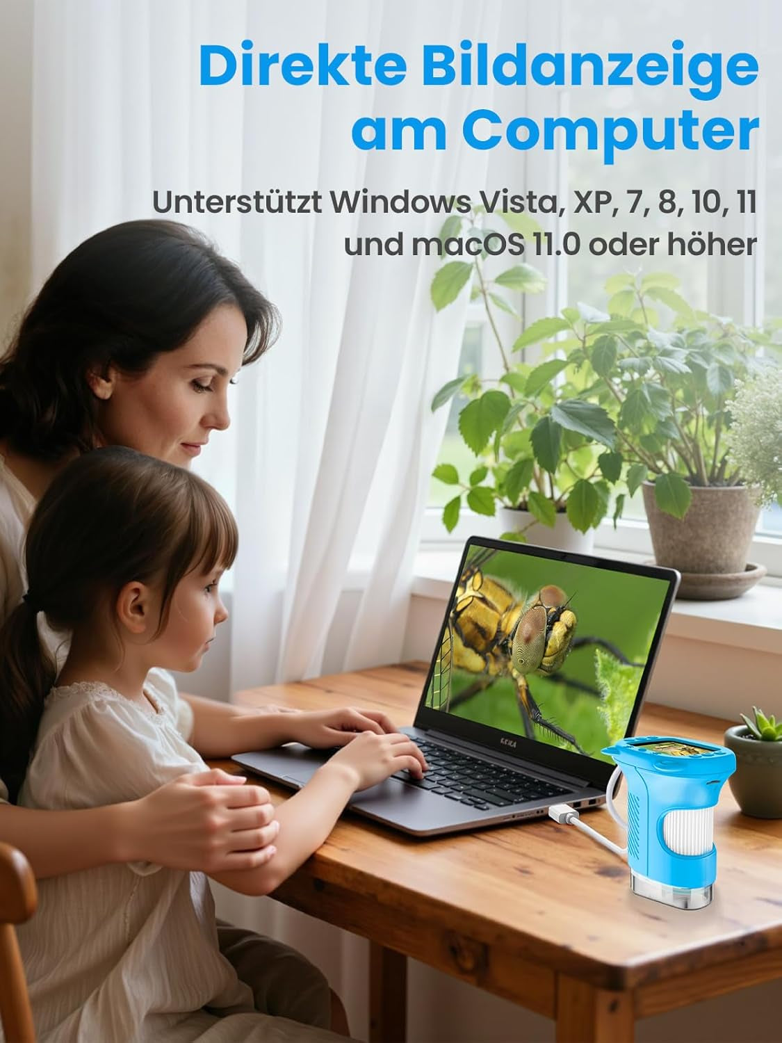 Mikroskop Für Kinder, 2.4 Zoll Digitales Mikroskop Mit 1000-Facher Vergrößerung, Tragbares Taschenmikroskop, Pädagogisches Weihnachten Spielzeug Für Kinder Ab 4 5 6 7 8 9 10 11 12+, Blau