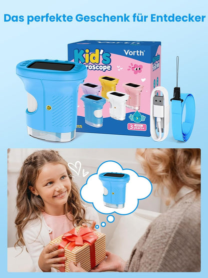 Mikroskop Für Kinder, 2.4 Zoll Digitales Mikroskop Mit 1000-Facher Vergrößerung, Tragbares Taschenmikroskop, Pädagogisches Weihnachten Spielzeug Für Kinder Ab 4 5 6 7 8 9 10 11 12+, Blau