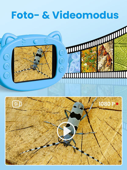 Mikroskop Für Kinder, 2.4 Zoll Digitales Mikroskop Mit 1000-Facher Vergrößerung, Tragbares Taschenmikroskop, Pädagogisches Weihnachten Spielzeug Für Kinder Ab 4 5 6 7 8 9 10 11 12+, Blau