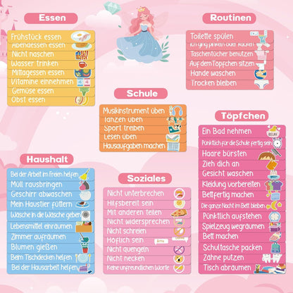 Magnetische Belohnungstafel Kinder, Magnettafel Mit 52 Aufgaben Magnete Und 120 Sternmagneten, Aufgabenplaner Wochenplaner Belohnungssystem Für Routine Verhalten Töpfchentraining (Prinzessin Schloss)