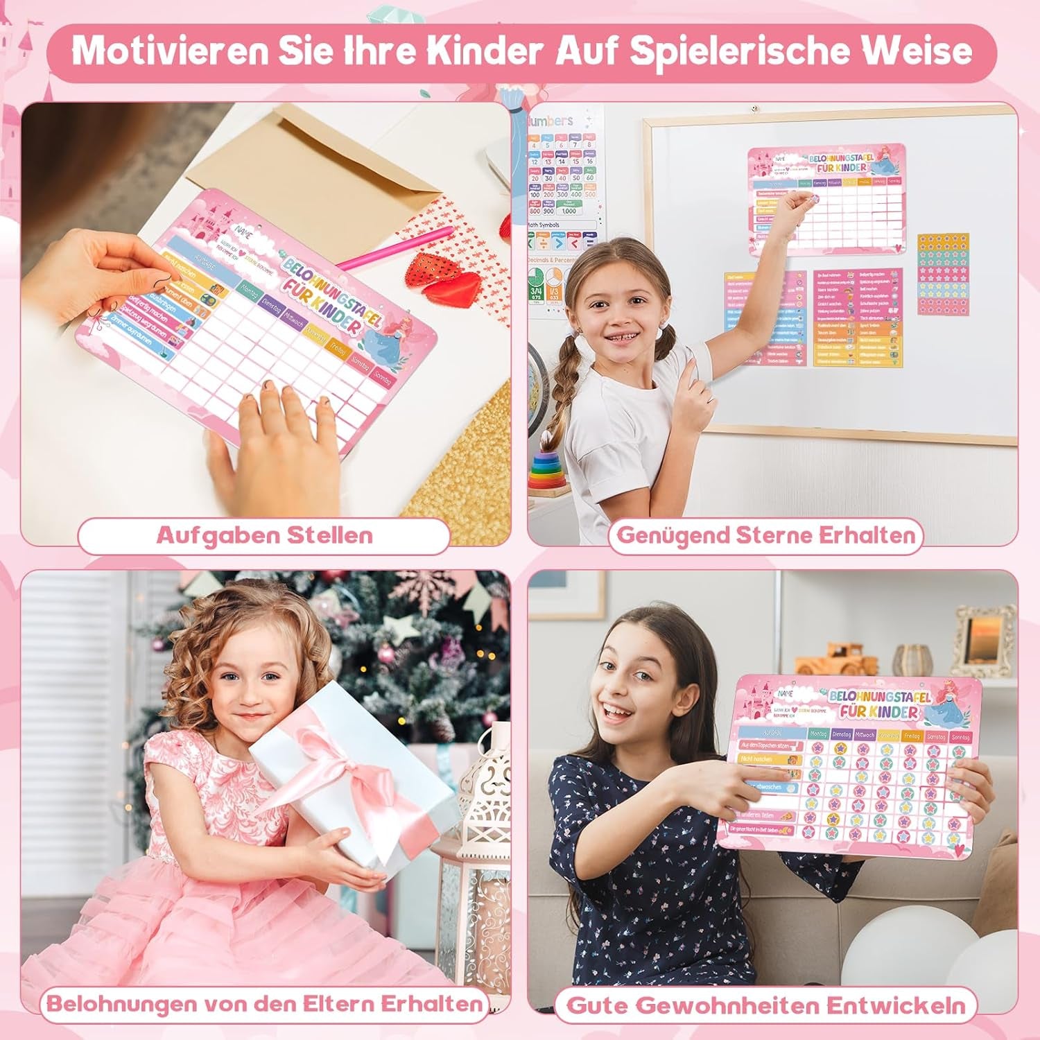 Magnetische Belohnungstafel Kinder, Magnettafel Mit 52 Aufgaben Magnete Und 120 Sternmagneten, Aufgabenplaner Wochenplaner Belohnungssystem Für Routine Verhalten Töpfchentraining (Prinzessin Schloss)