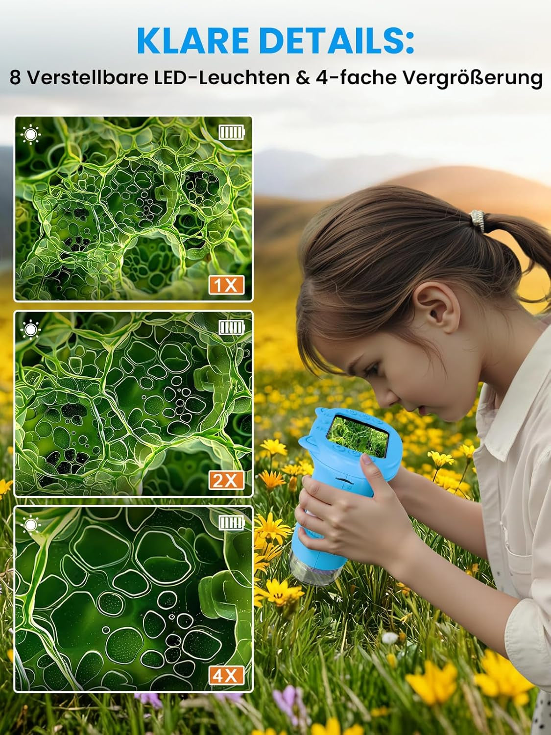 Mikroskop Für Kinder, 2.4 Zoll Digitales Mikroskop Mit 1000-Facher Vergrößerung, Tragbares Taschenmikroskop, Pädagogisches Weihnachten Spielzeug Für Kinder Ab 4 5 6 7 8 9 10 11 12+, Blau