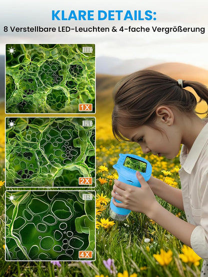 Mikroskop Für Kinder, 2.4 Zoll Digitales Mikroskop Mit 1000-Facher Vergrößerung, Tragbares Taschenmikroskop, Pädagogisches Weihnachten Spielzeug Für Kinder Ab 4 5 6 7 8 9 10 11 12+, Blau